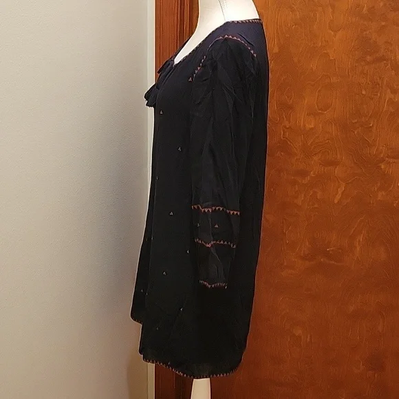Madewell | Black Embroidered Signal Dress with Orange Stitching in size Small - Picture 5 of 11